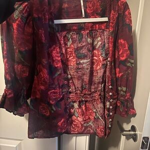 Free People Red Floral Blouse